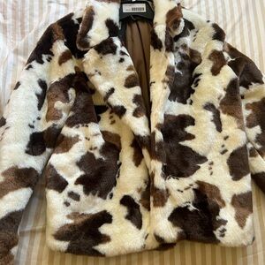 Cow print Cream and Brown Teddy Jacket